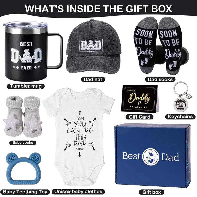 GiftPeak 2026 New Dad Gifts Box, 9 Pcs First Time Dad Gifts, Dad to Be Gifts for 1st Time with Tumbler Hat Onesie Socks Keychain for Baby Shower，Unique Kit for Soon to Be or Expecting Father - Image 2